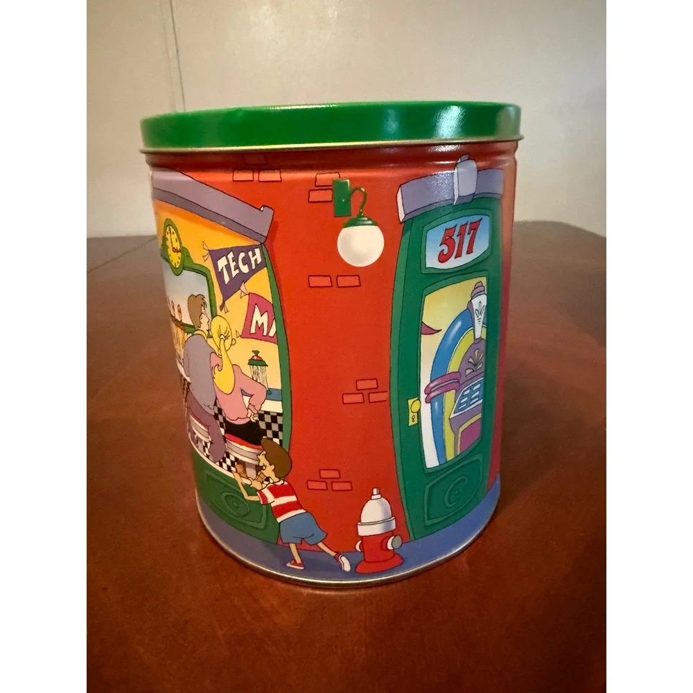 Vintage Soda Shoppe Caramel Corn Popcorn Tin Retro Diner Decor Green Lid Empty